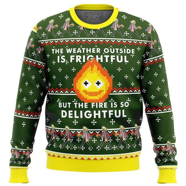 Howls Moving Castle Calcifer Fire Is So Delightful Premium Ugly Christmas Sweater Amazing Gift Idea Thanksgiving Gift