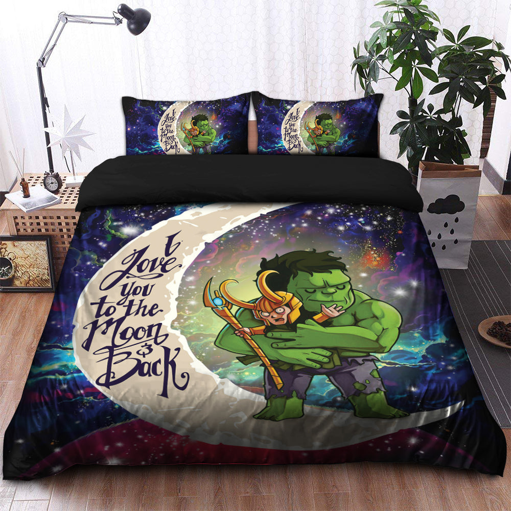 Hulk And Loki Love You To The Moon Galaxy Bedding Set Duvet Cover And 2 Pillowcases