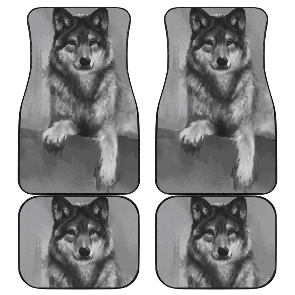 Husky Dog Smile In Grey Theme Car Floor Mats 10192