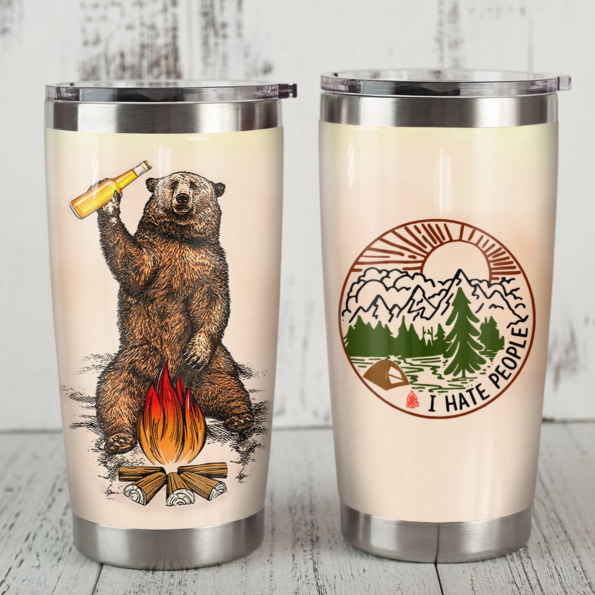 I Hate People Bear Beer Camping Camfire Tumbler 2021