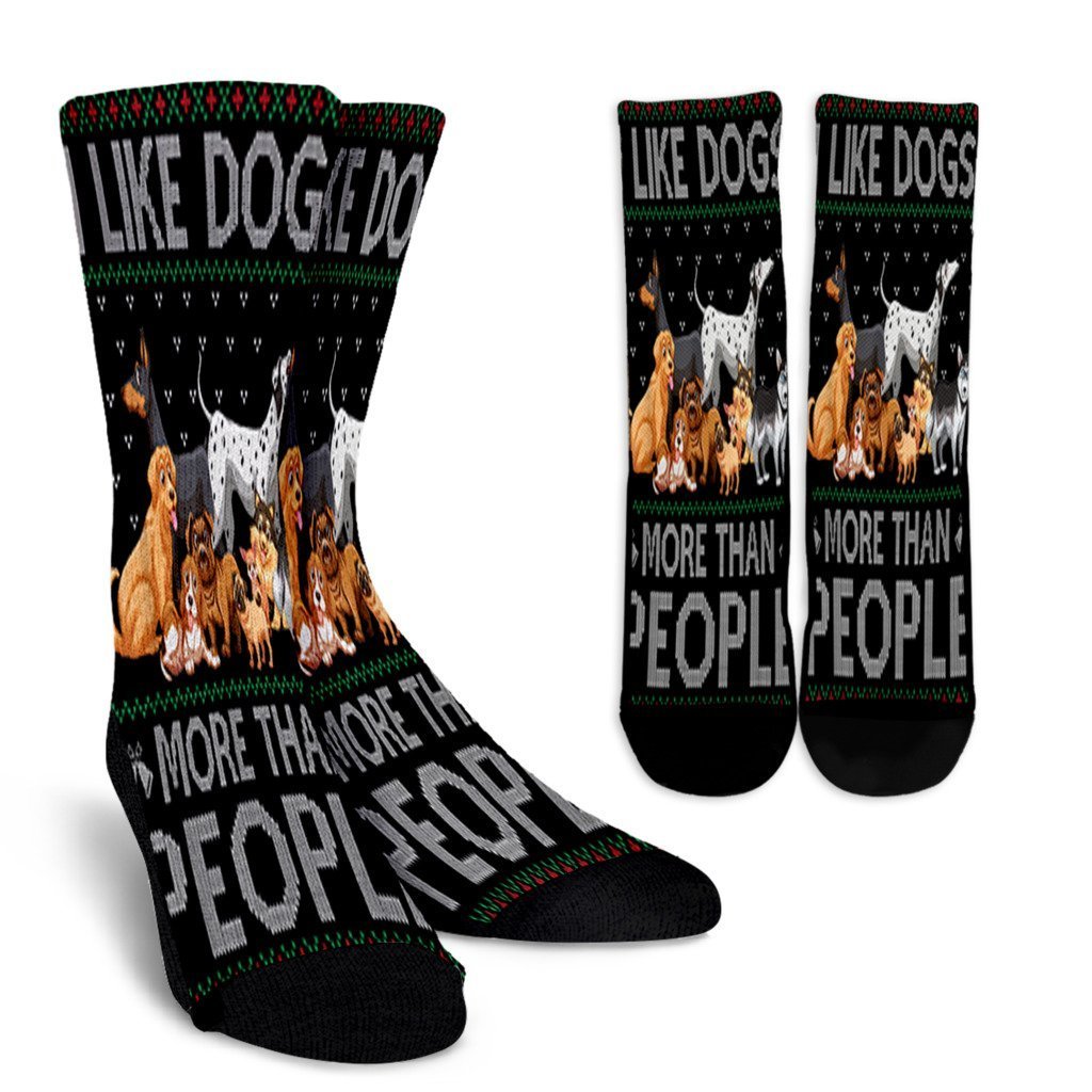 I Like Dogs More Than People Funny Ugly Xmas Sweater Gift Noel Socks Perfect Christmas Gift