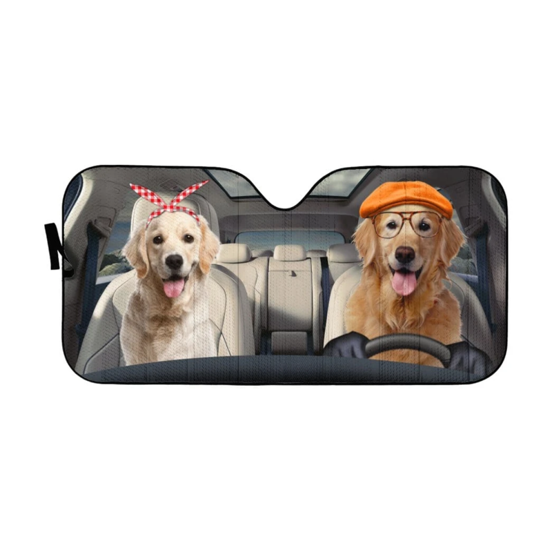 3D Golden Retrievers Family Dog Custom Car Auto Sunshade Gift Ideas 2022