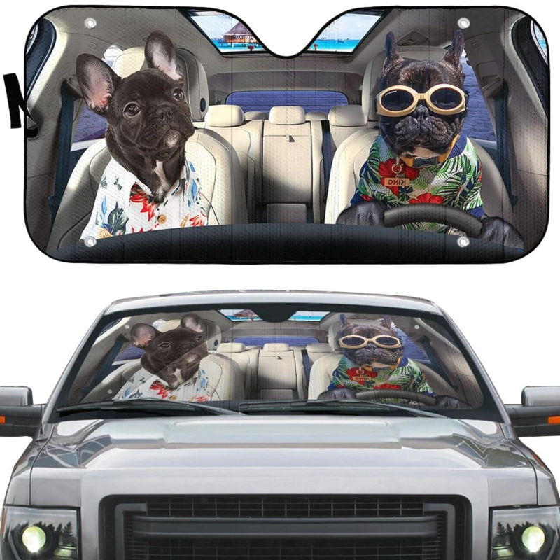 Two Black Beach Bulldog Car Sunshade Gift Ideas 2022