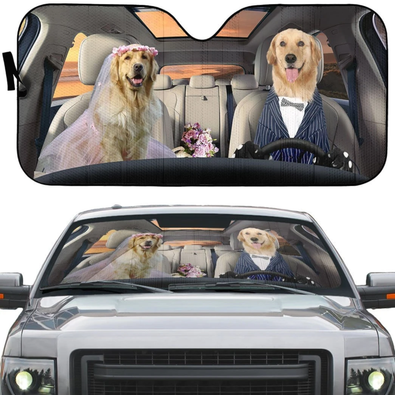 Wedding Golden Retriever Dogs Car Sunshade Gift Ideas 2022