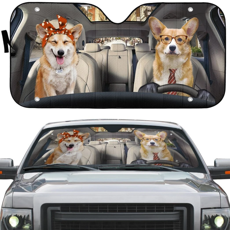 Adorable Couple Corgi Dogs Car Sunshade Gift Ideas 2022