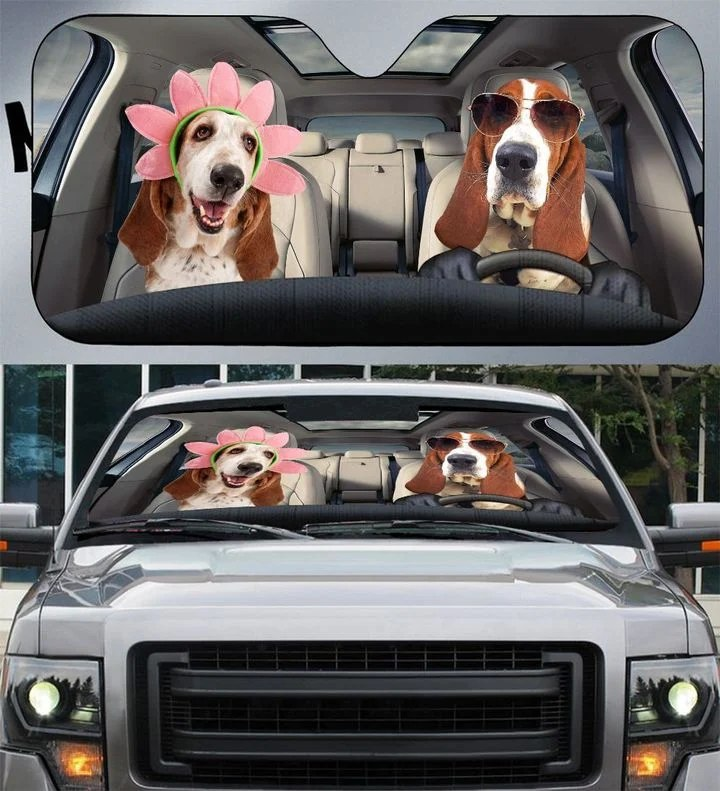 Basset Hound Couple Car Sunshade Gift Ideas 2021