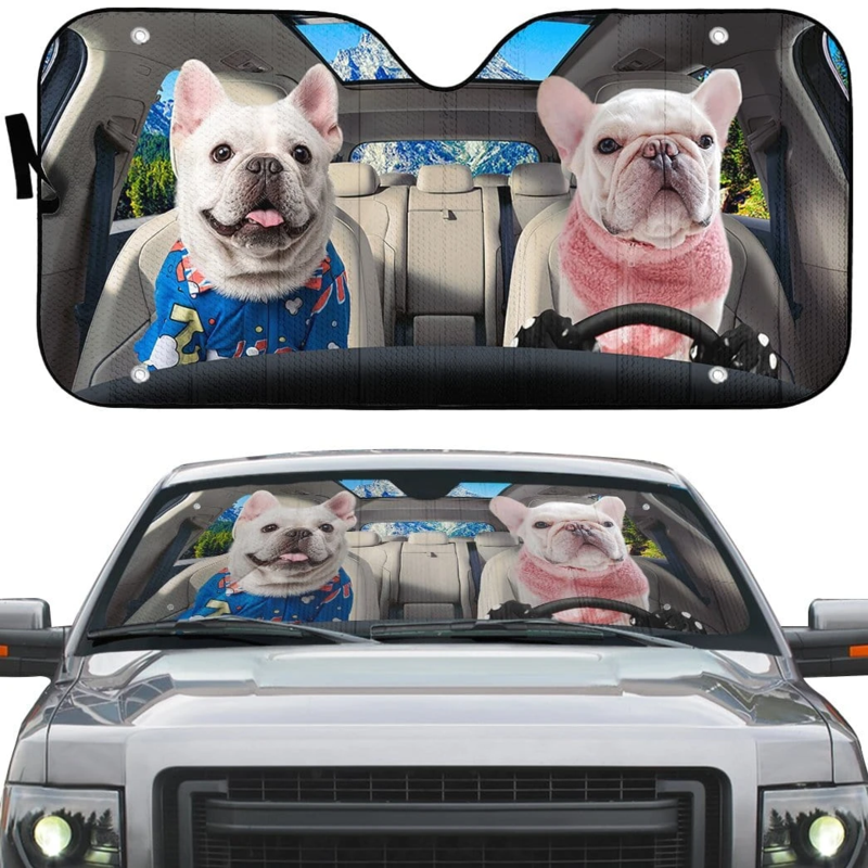 Two Bulldog In Car Sunshade Gift Ideas 2021