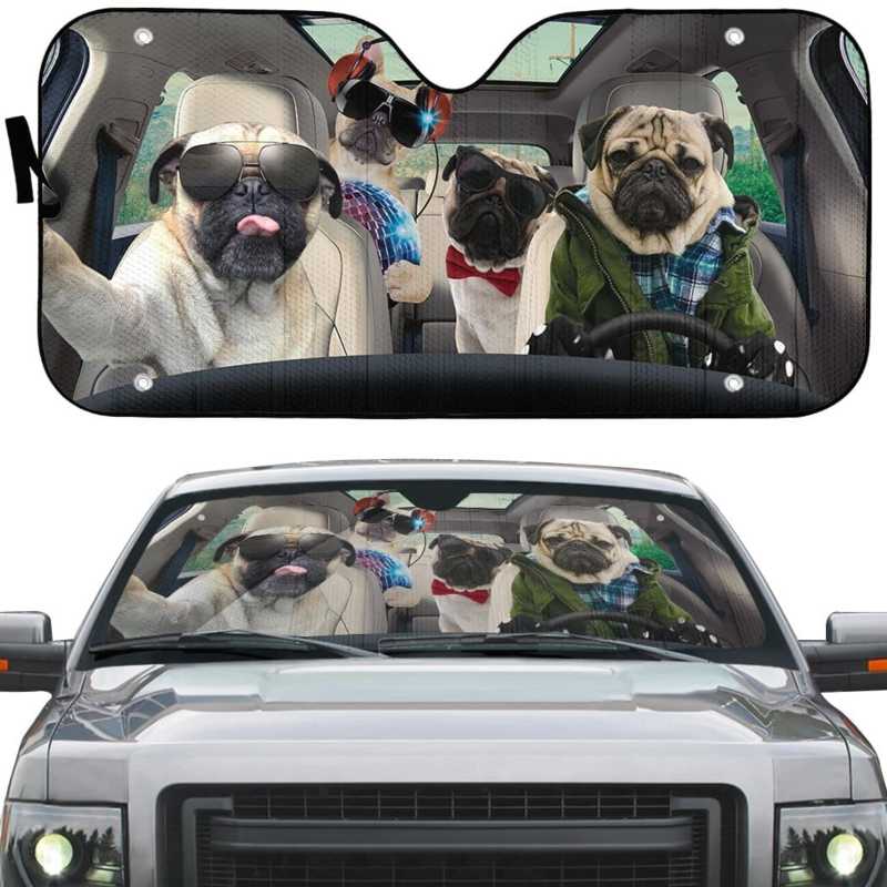 Pug Gang Selfie Car Sunshade Gift Ideas 2022