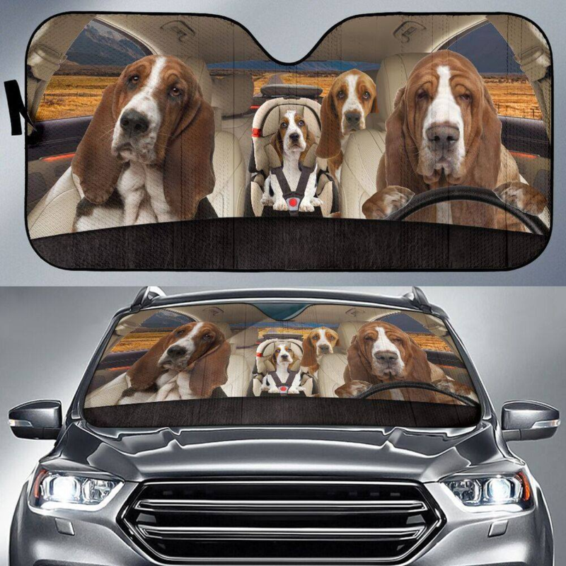 Basset Hound Family V3 Car Sunshade Gift Ideas 2021