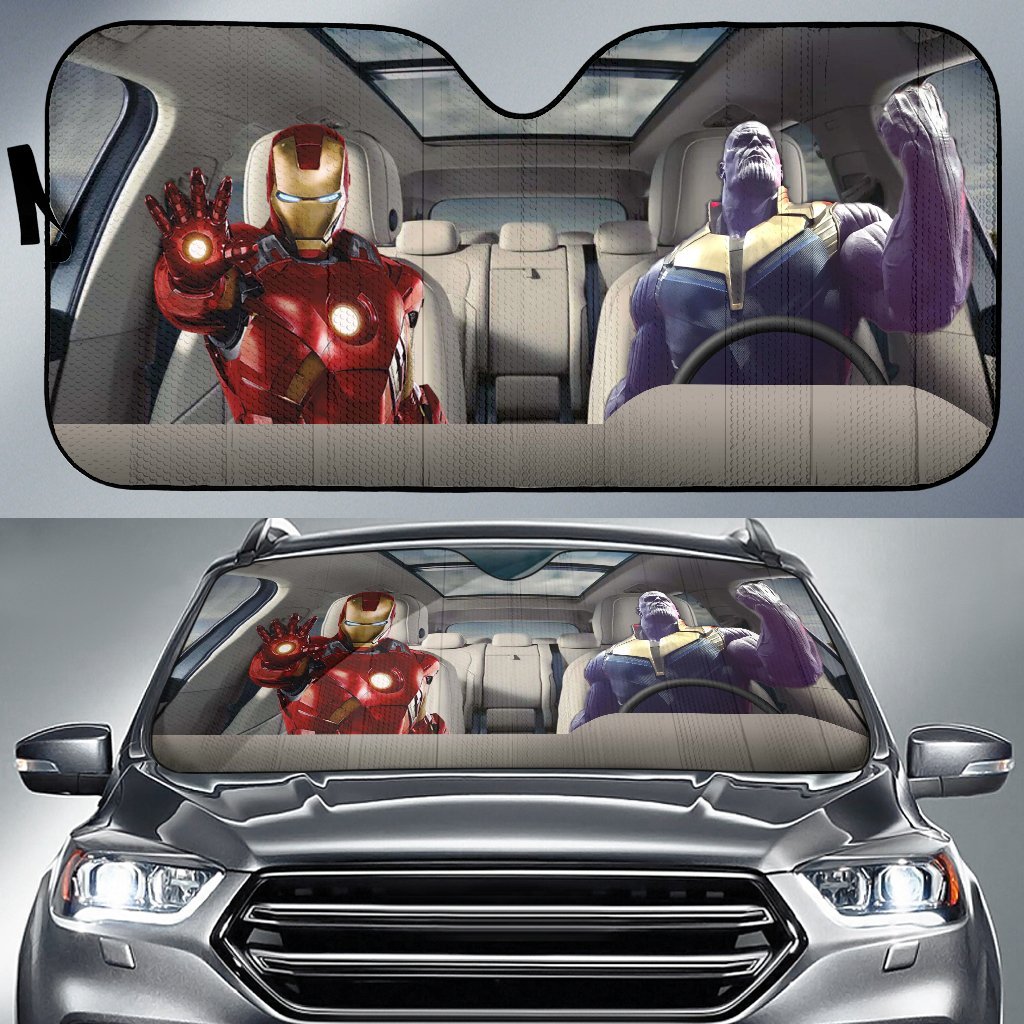 Iron Man And Thanos Driving Auto Sun Shade