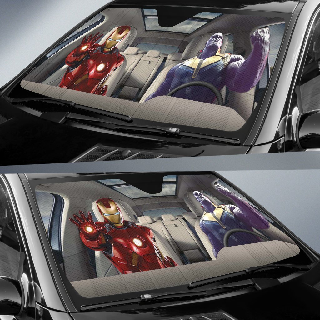 Iron Man And Thanos Driving Auto Sun Shade