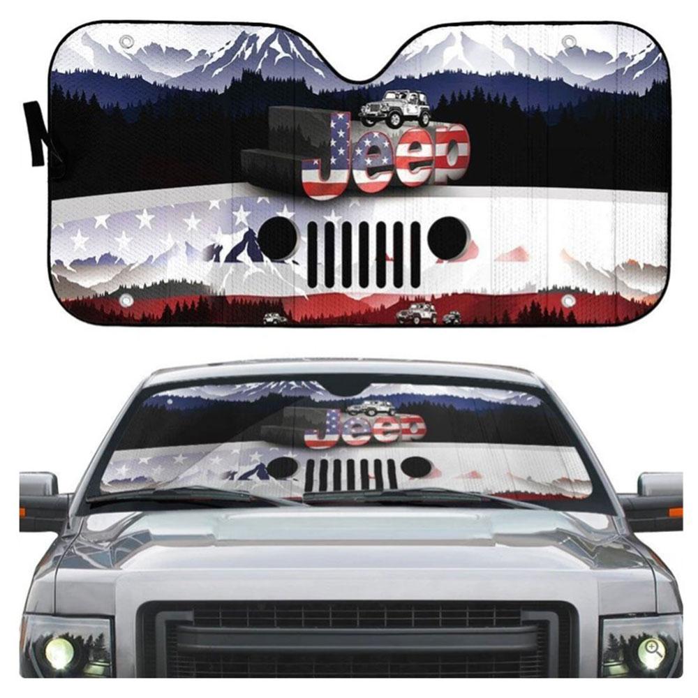 Jeep American Flag Car Auto Sun Shades Windshield Accessories Decor Gift