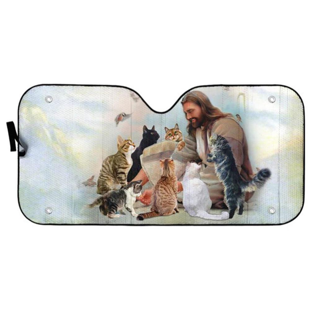 Jesus And His Cats Custom Car Auto Sun Shades Windshield Accessories Decor Gift