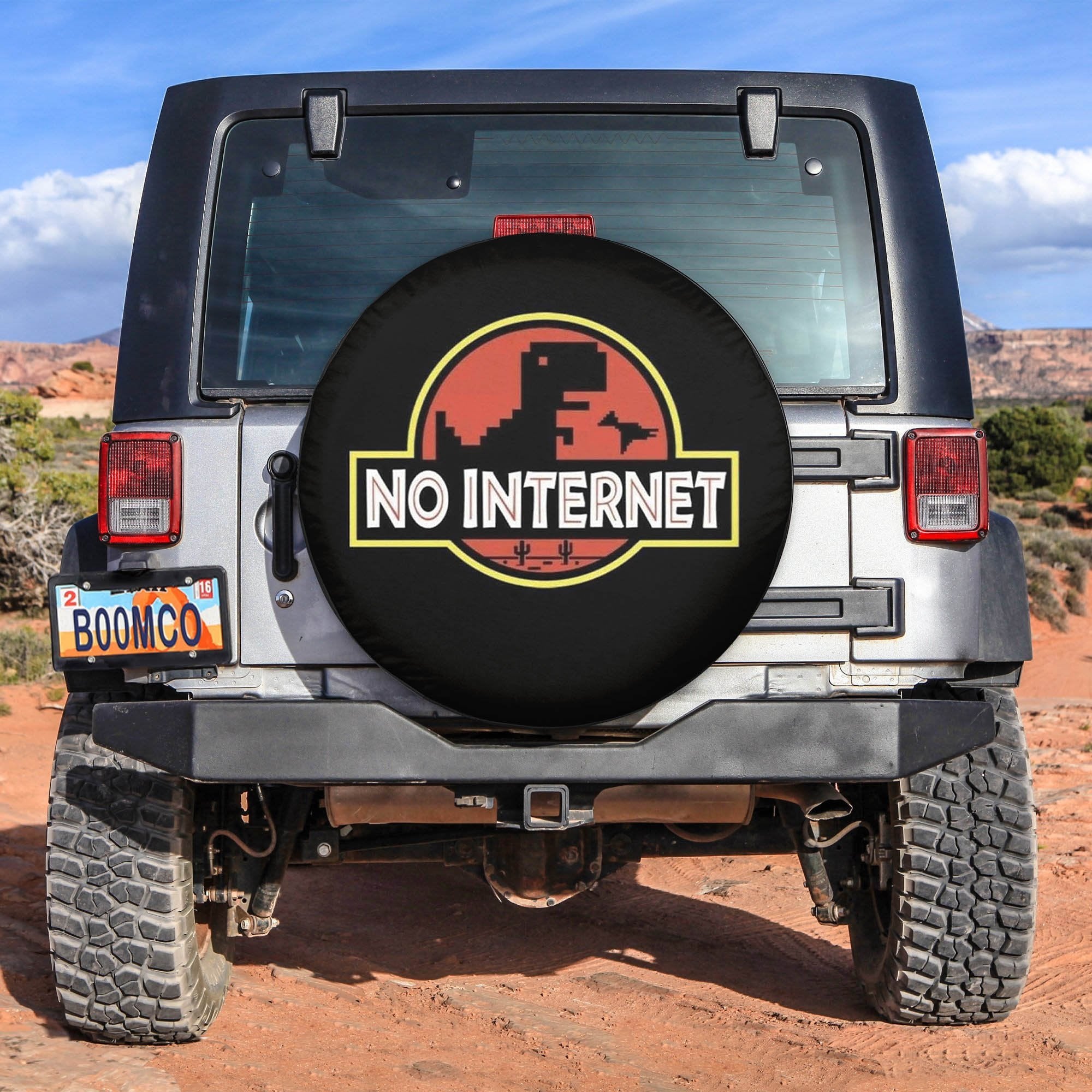 Jurasic Dinosaur Funny No Internet Spare Tire Covers Gift For Campers
