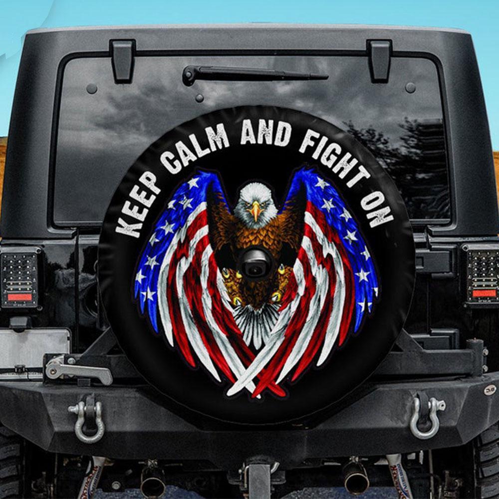 Keep Calm And Fight On Jeep Car Spare Tire Cover Gift For Campers
