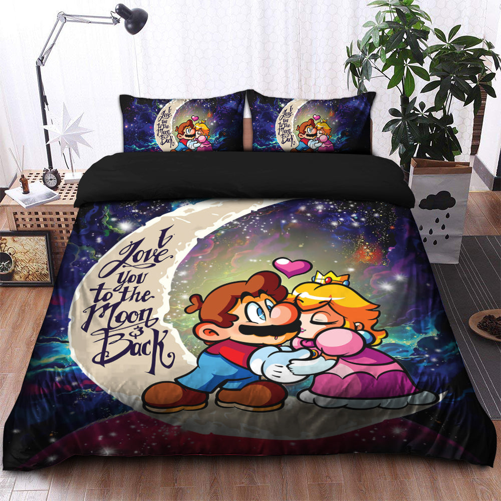 Mario Couple Love You To The Moon Galaxy Bedding Set Duvet Cover And 2 Pillowcases