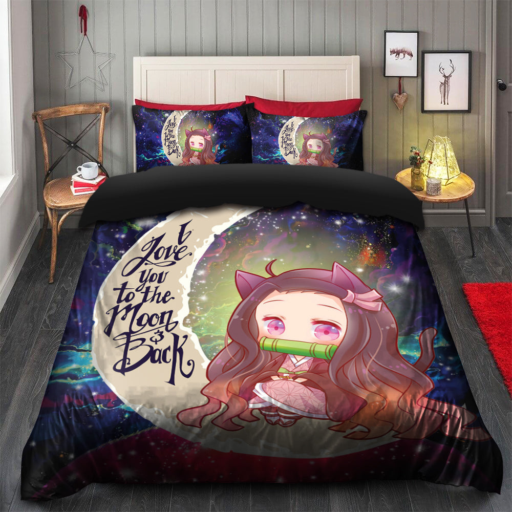Nezuko Demon Slayer Love You To The Moon Galaxy Bedding Set Duvet Cover And 2 Pillowcases