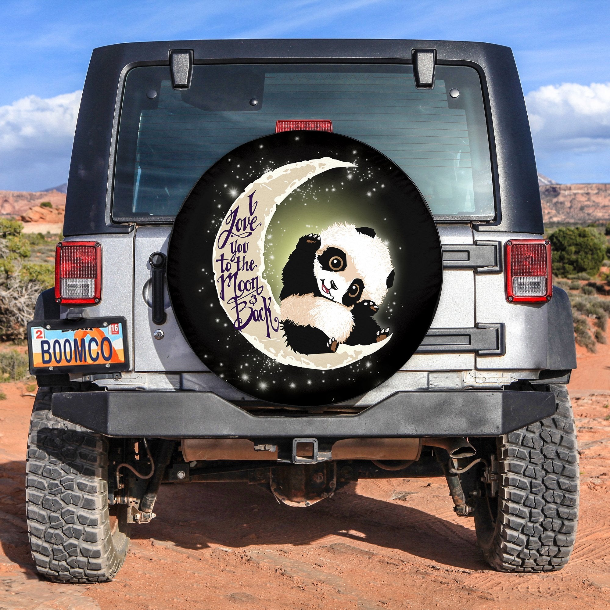 Panda Cute Moon And Back Spare Tire Cover Gift For Campers