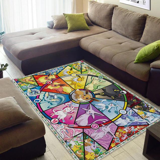 Pokemon Stained Glass Area Rug Home Decor Bedroom Living Room Decor