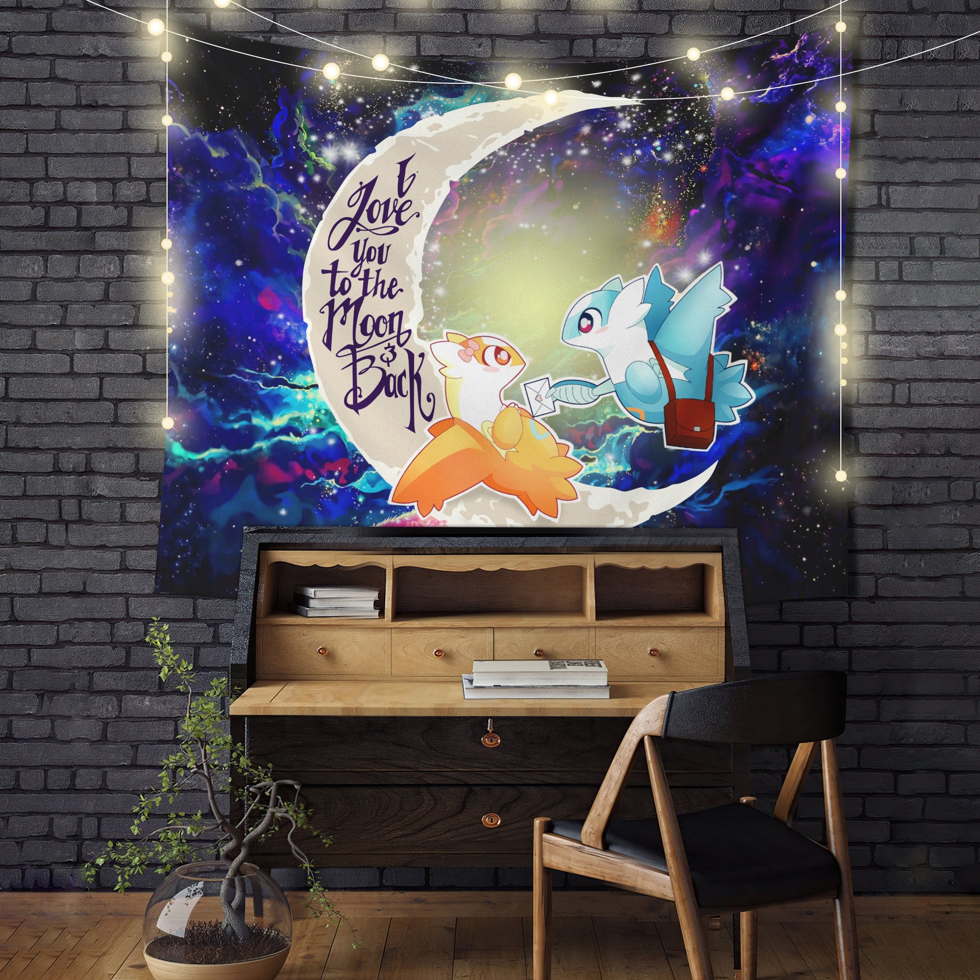 Pokemon Couple Latios Latias Moon And Back Galaxy Tapestry Room Decor