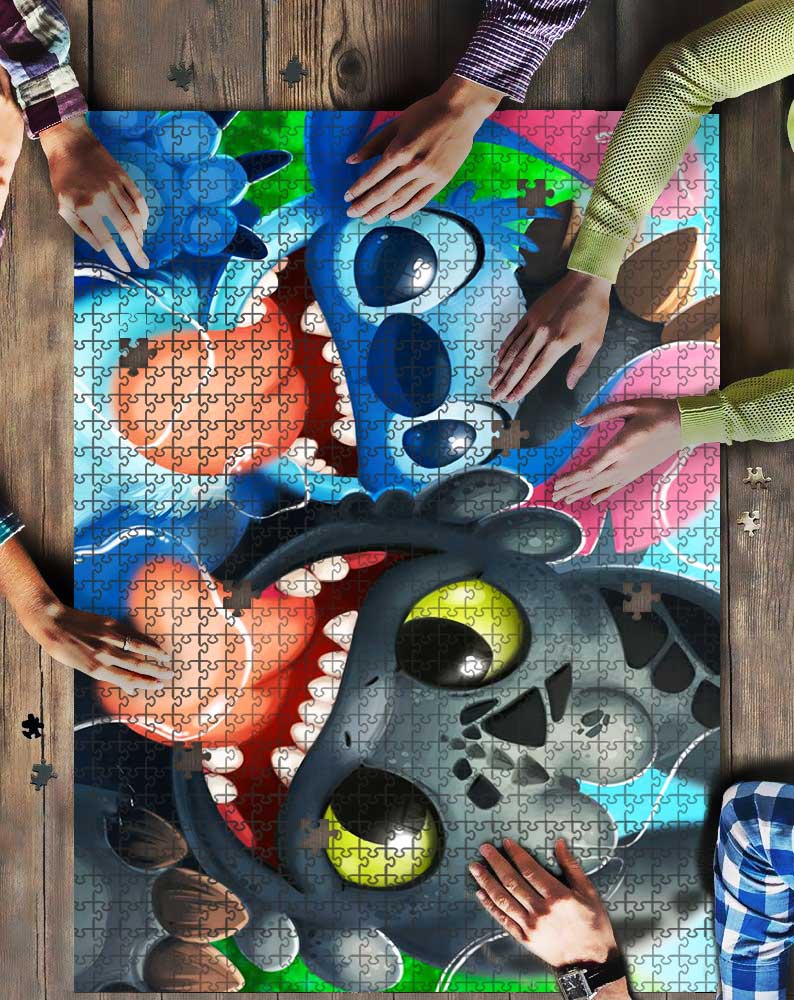 Stitch And Toothless Funny Mock Jigsaw Puzzle Kid Toys