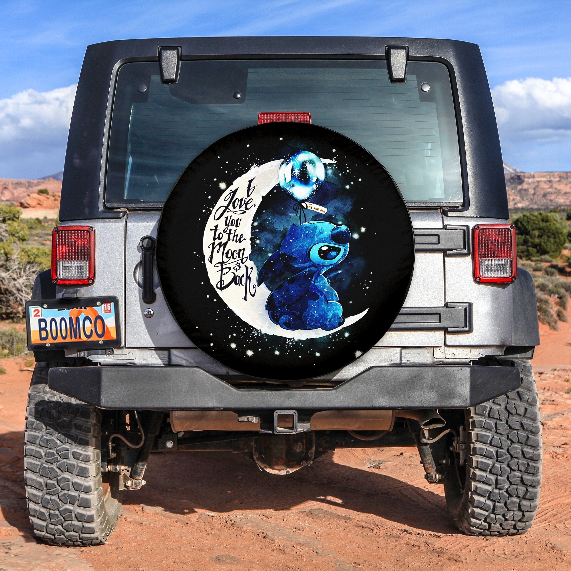 Stitch Cute Moon And Back Spare Tire Cover Gift For Campers