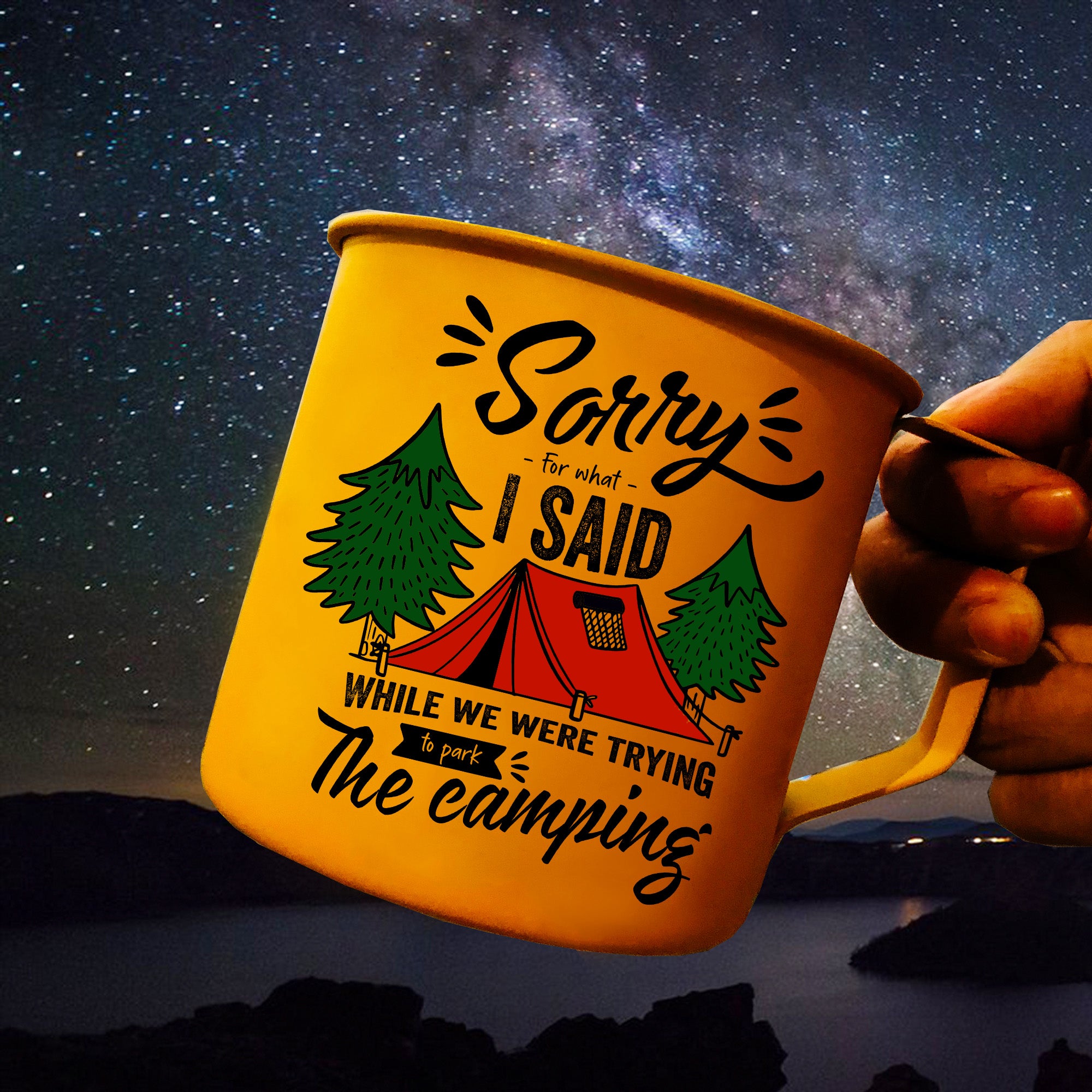 Yellow Typo-Campping-Mc Campfire Travel Mugs 2022