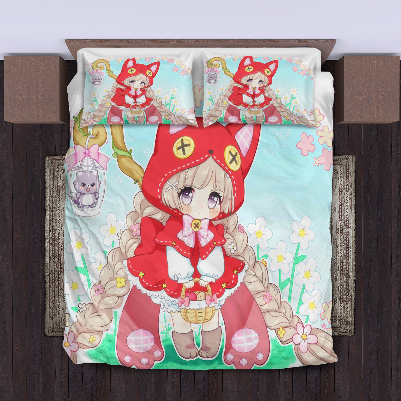 Chibi Red Riding Hood Bedding Set Duvet Cover And Pillowcase Set