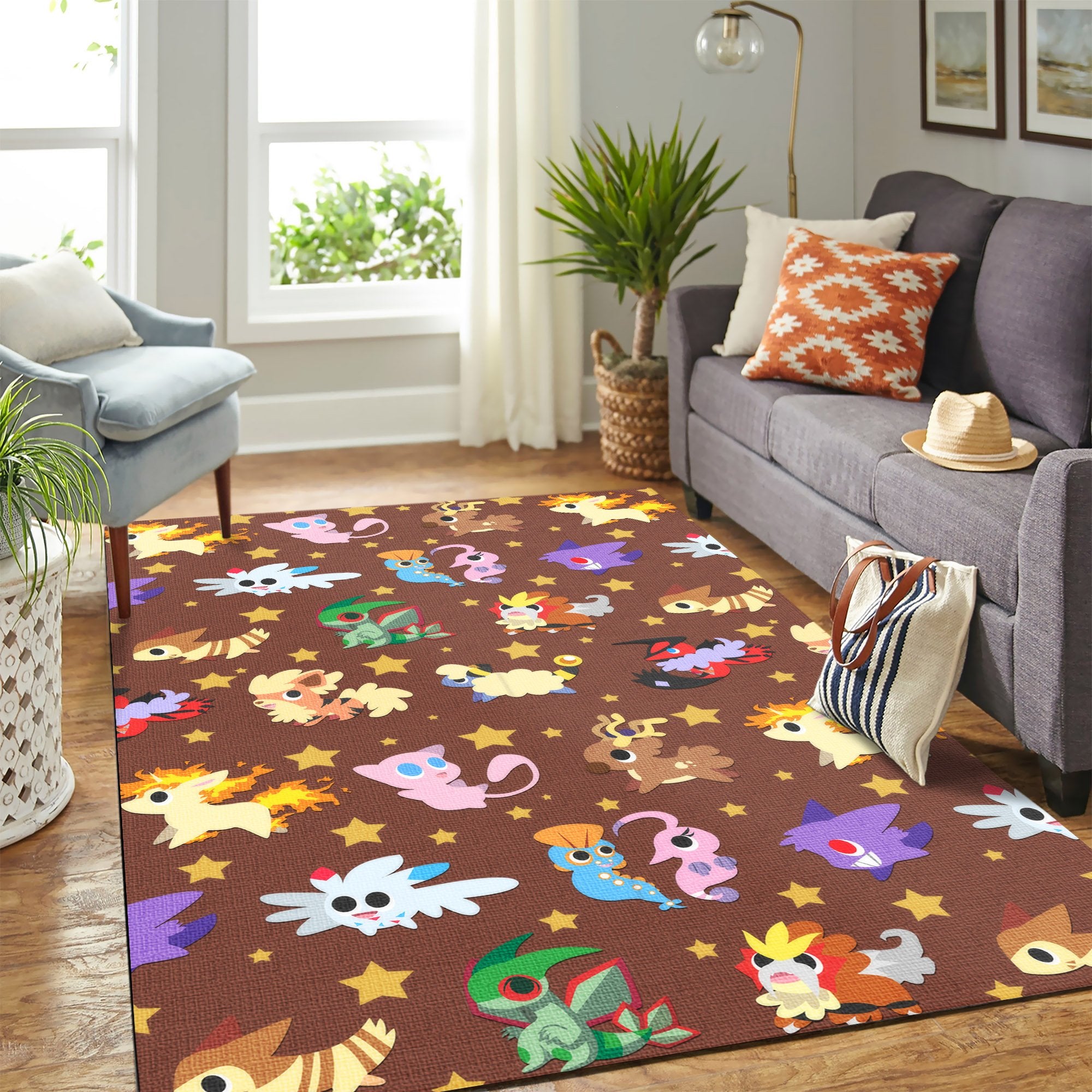 Pokemon Chibi Pattern Cute Brown Carpet