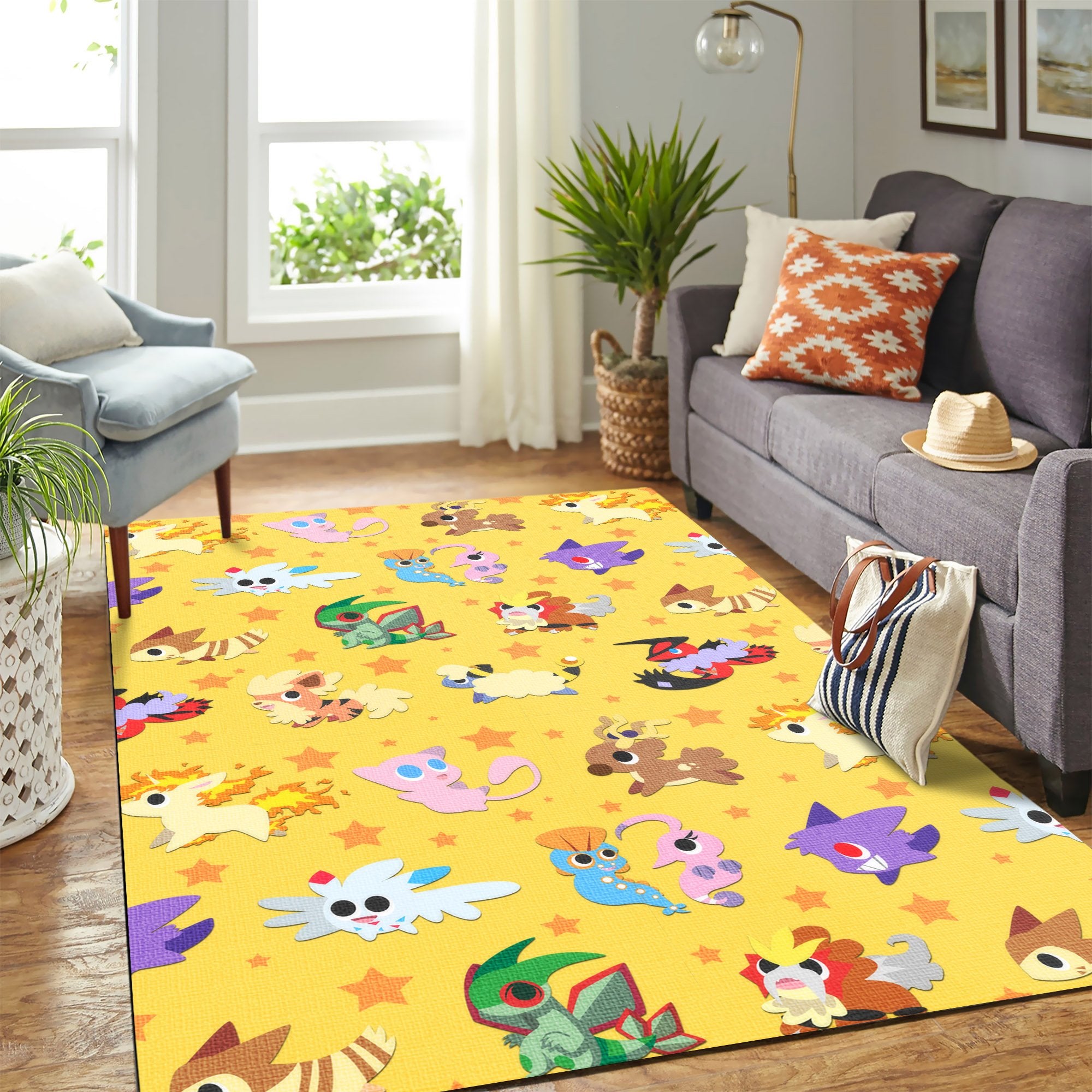 Pokemon Chibi Pattern Cute Yellow Carpet