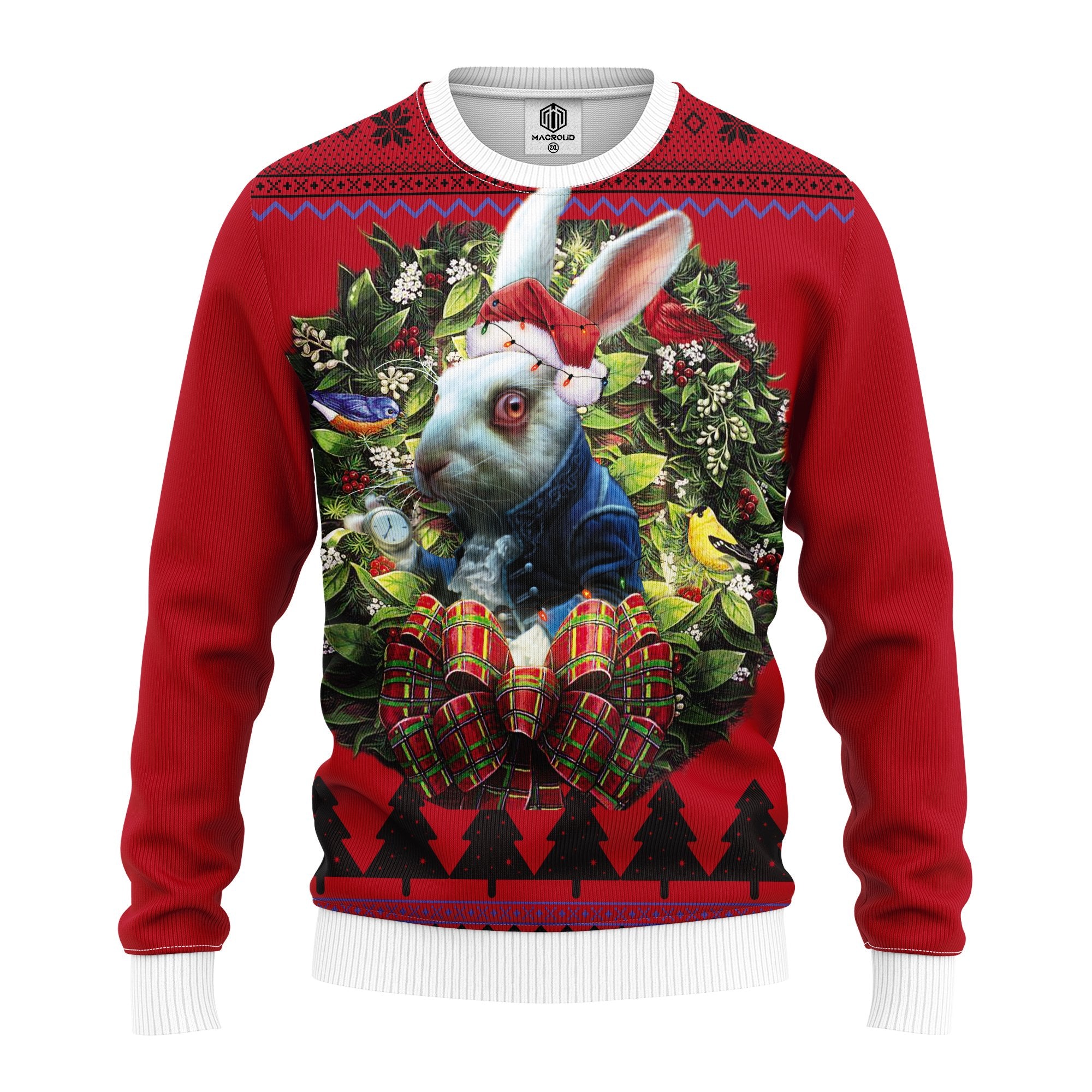 Rabbit Wearing Coat Alice In Wonderland Noel Mc Ugly Christmas Sweater Thanksgiving Gift