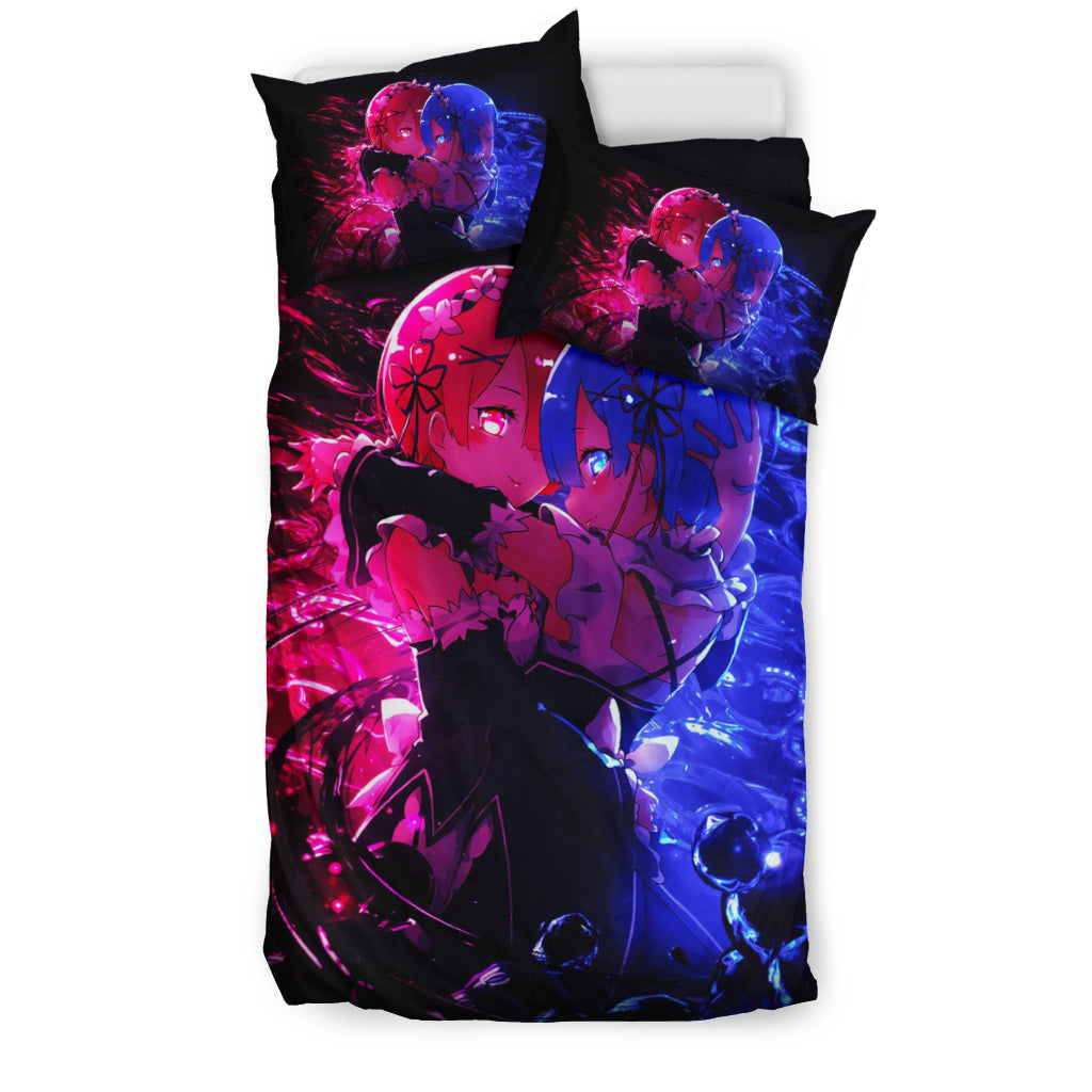 Rem And Ram Re:Zero Starting Life In Another World Bedding Set Duvet Cover And Pillowcase Set