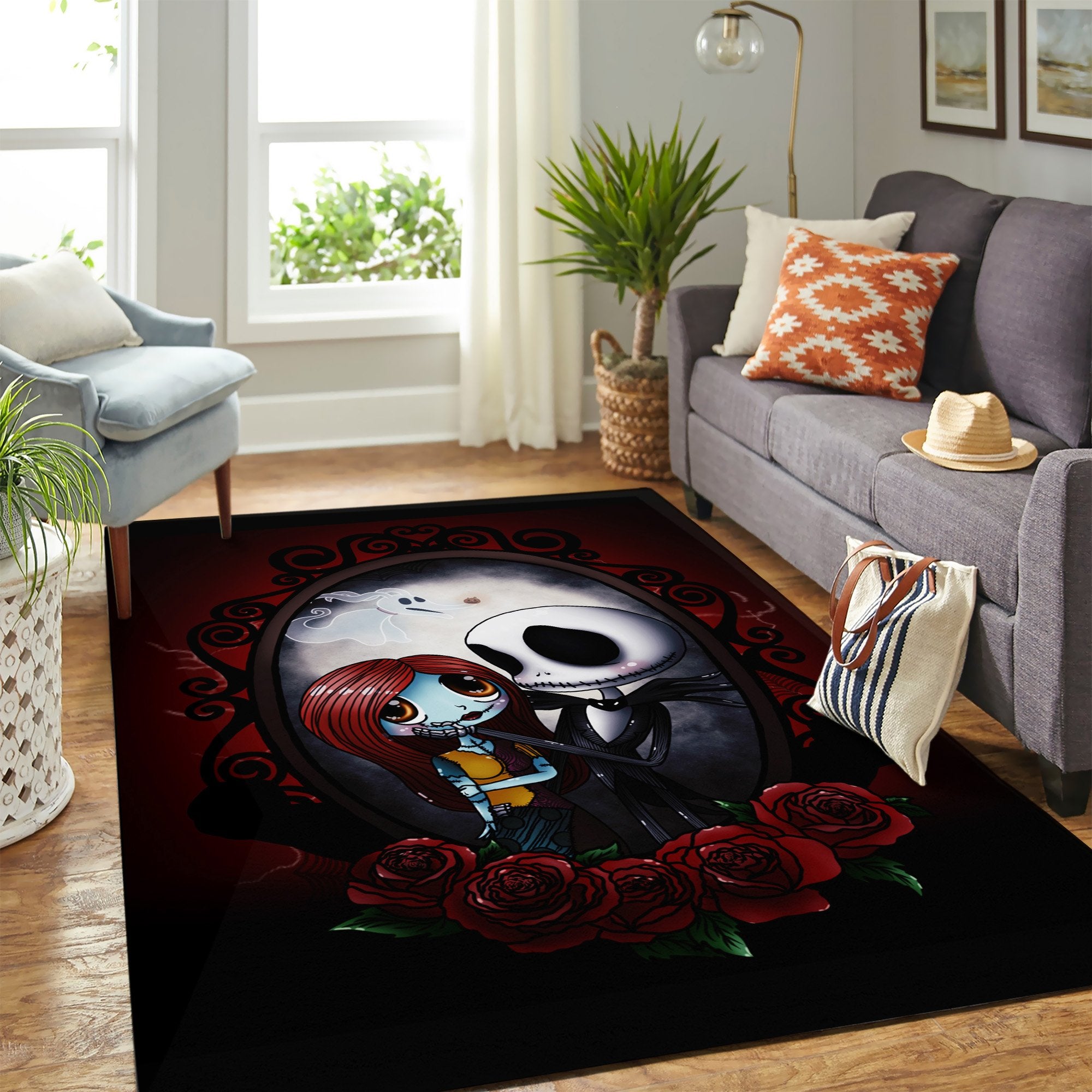 Cute Jack Skellington And Sally Carpet Rug