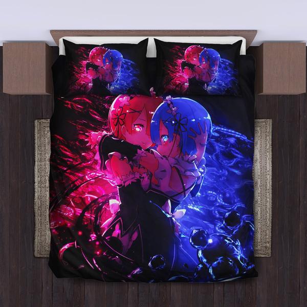 Rem And Ram Re:Zero Starting Life In Another World Bedding Set Duvet Cover And Pillowcase Set