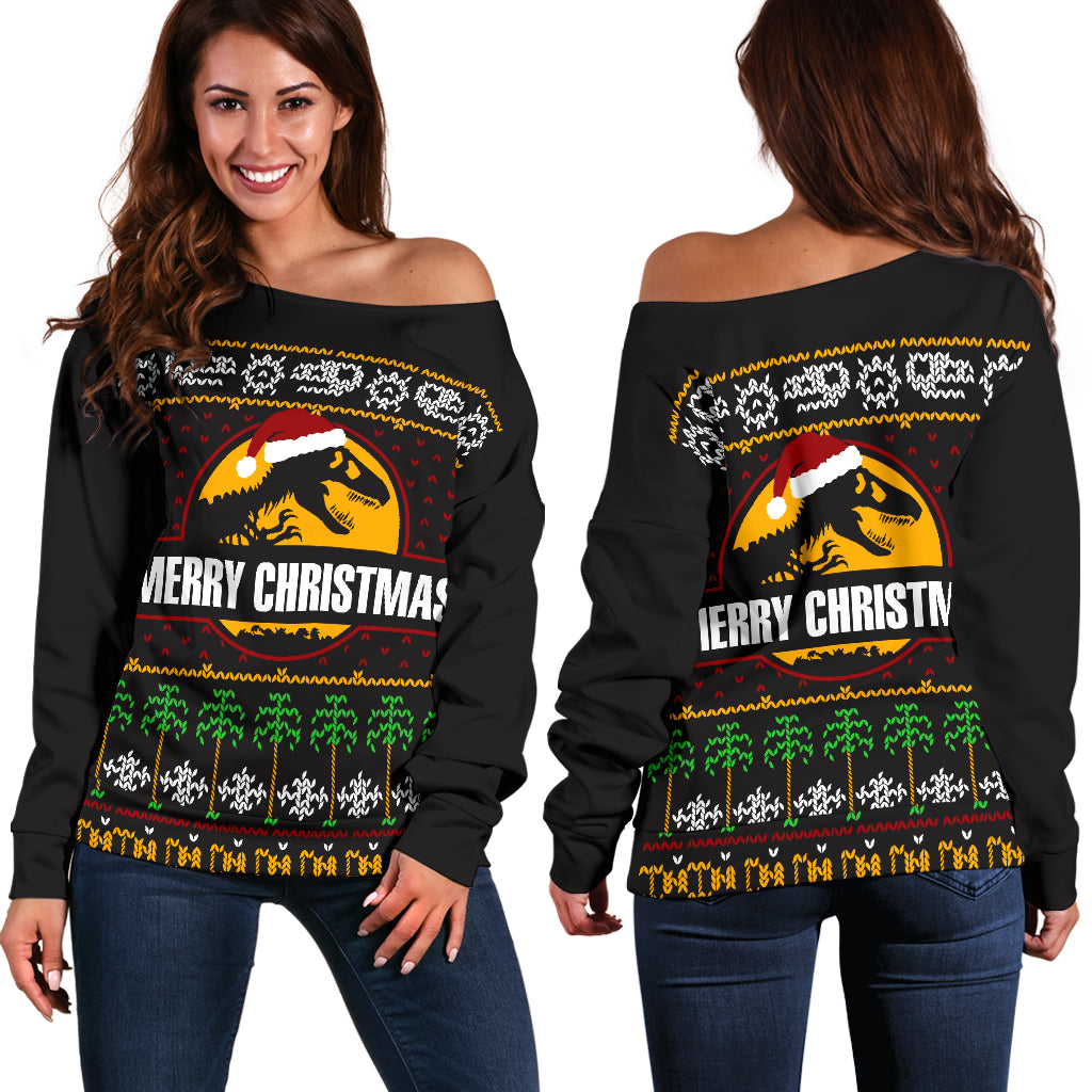 T-Rex Christmas Shoulder Sweater