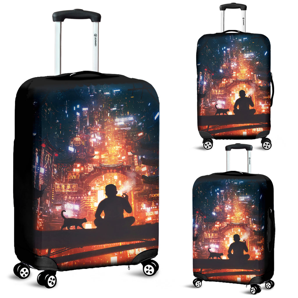 Man And Cat Lonely Luggage Covers