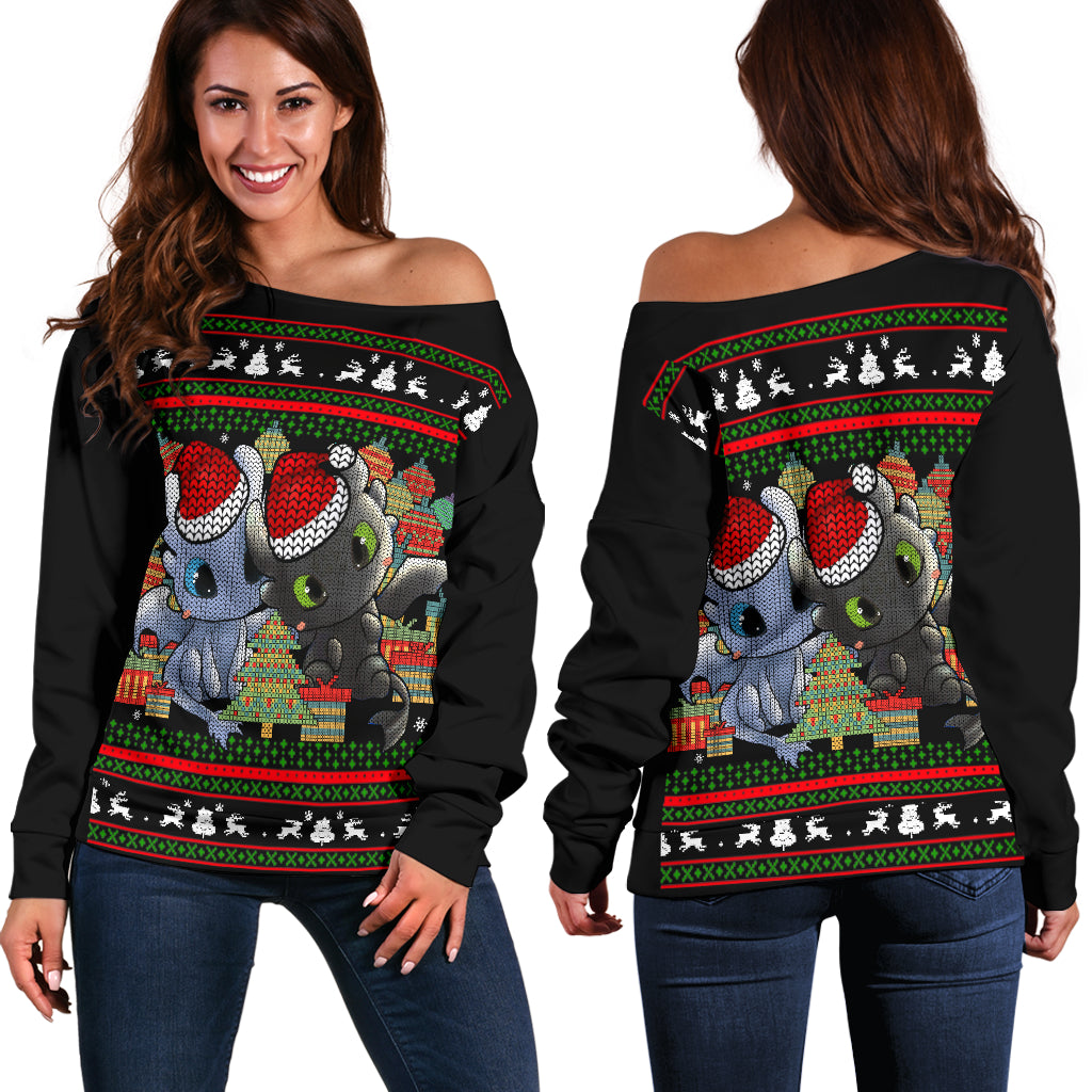 Toothless And Light Fury Shoulder Sweater