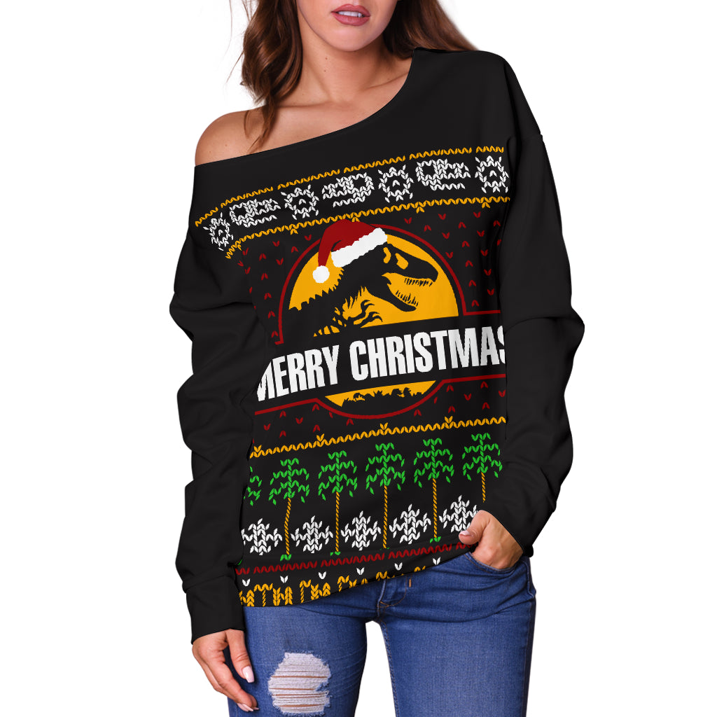 T-Rex Christmas Shoulder Sweater