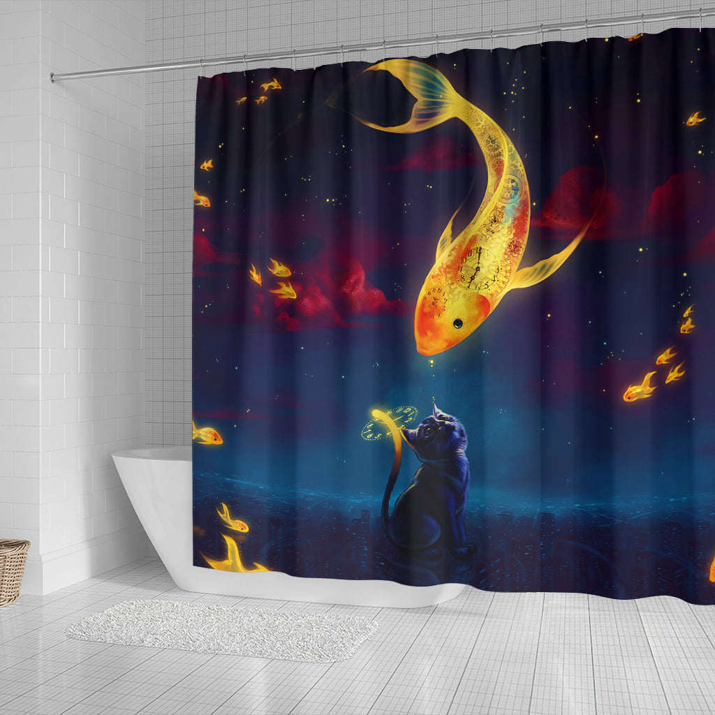 Cat Fish Catch The Moon Shower Curtain