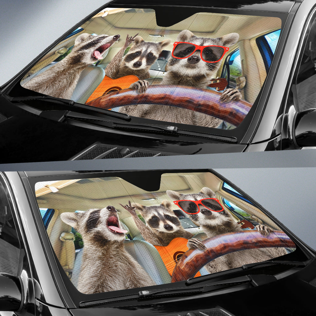 Three Funny Raccoon Driving Car Sun Shades Amazing Best Gift Ideas 2022