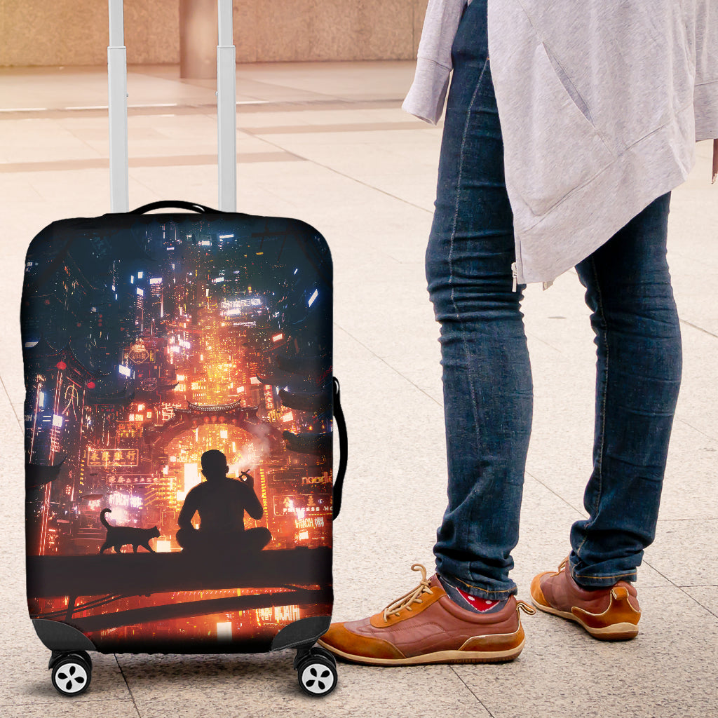 Man And Cat Lonely Luggage Covers
