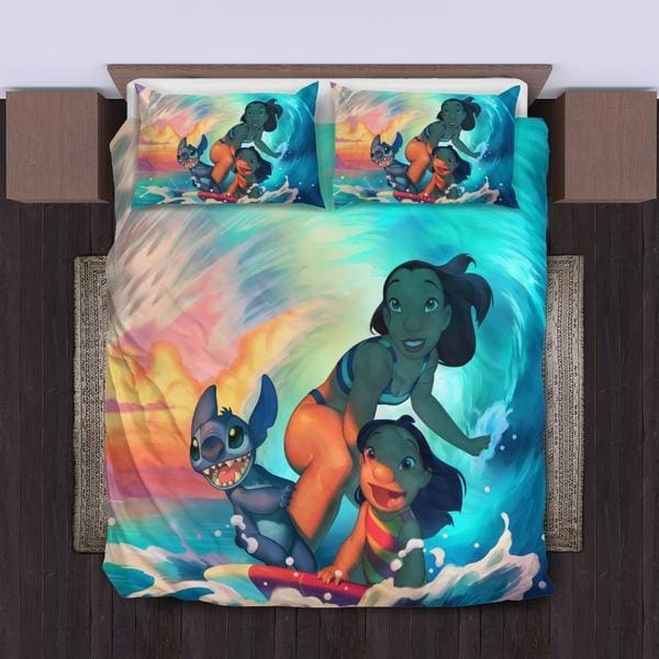 Lilo & Stitch Surfing Bedding Set Duvet Cover And Pillowcase Set